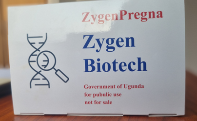 Packet containing Zygen pregnantcy test strips